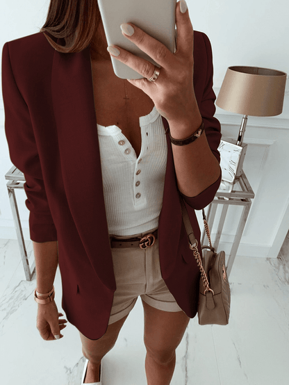 Women Solid Color Pocket Shawl Collar Elegant Long Sleeve Blazers