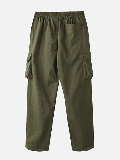 Cotton Drawstring Cuff Cargo Pants with Multi Pockets